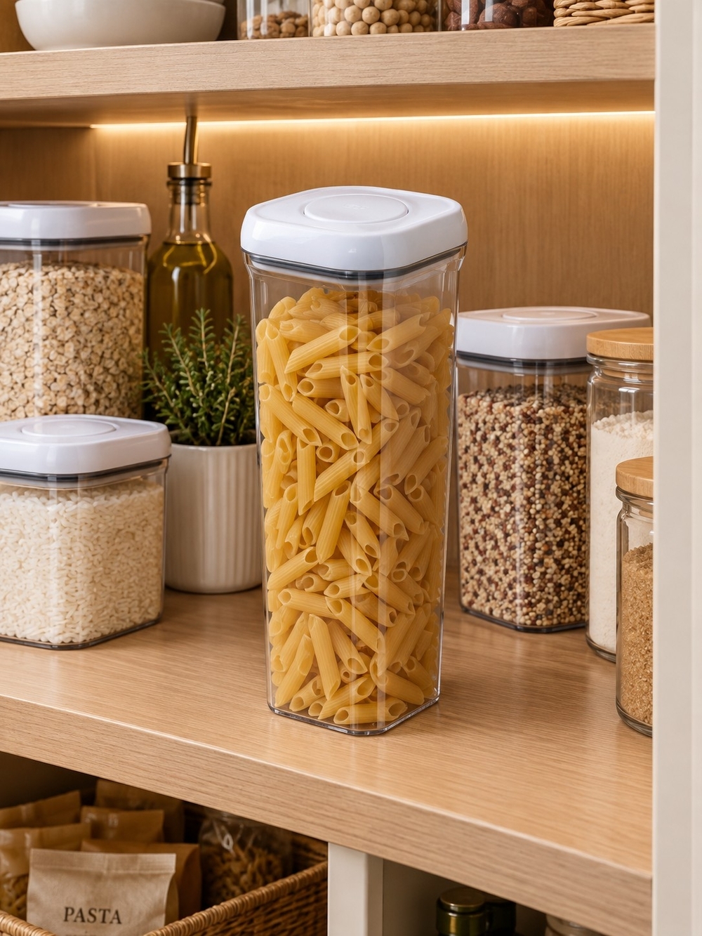XOXO Clear Pantry Container with White Lid - Tall Square Storage